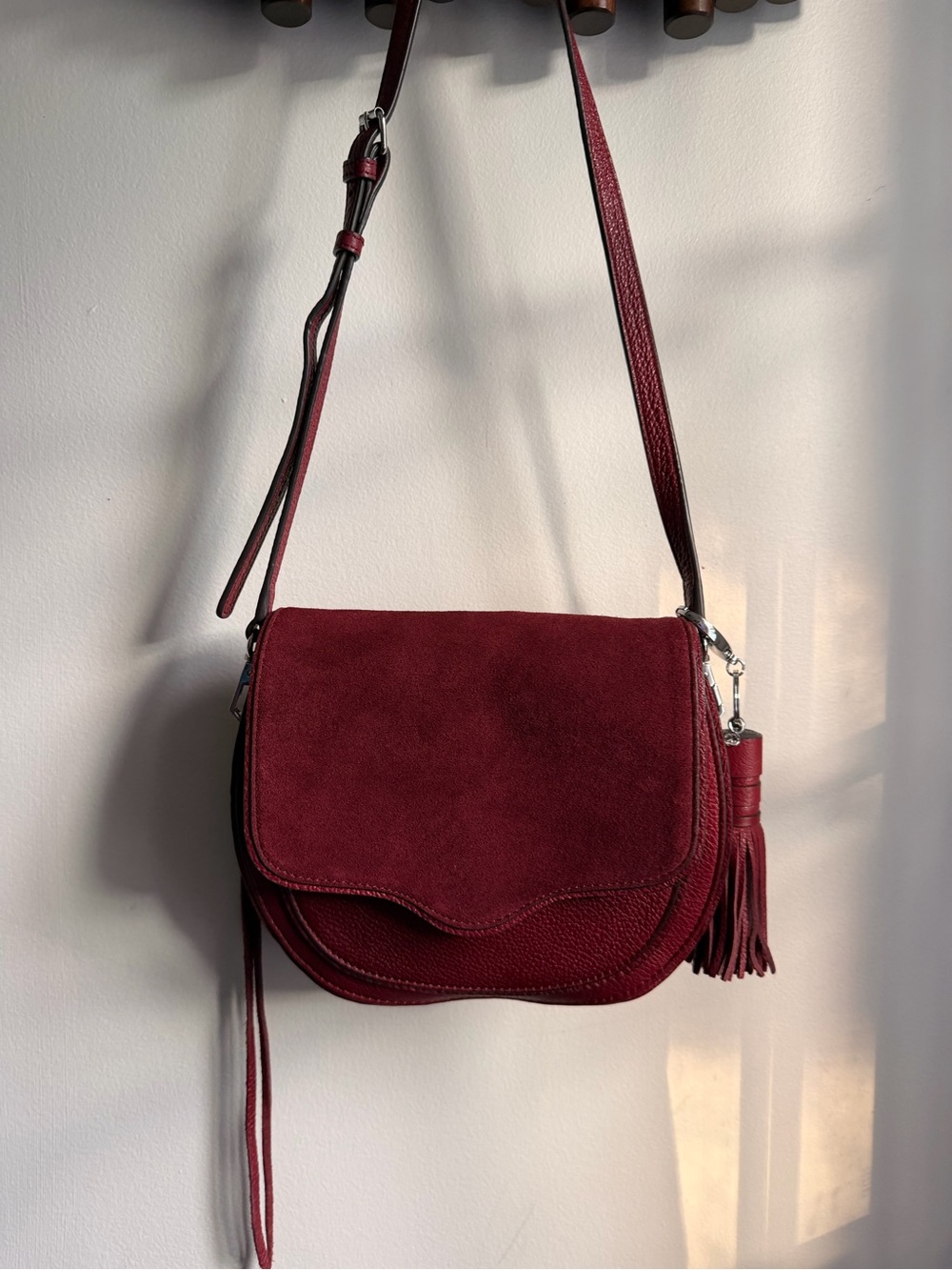 Rebecca Minkoff Mini Suki Suede Leather Saddle Crossbody Bag - Beet Burgundy